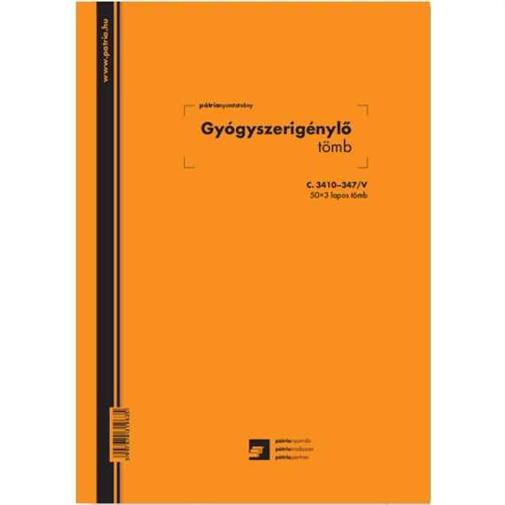 Gyógyszerigénylés 50x3 lapos tömb A/4 álló