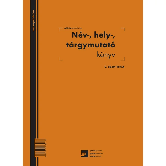 Név, hely, tárgymutató 100 lapos könyv A/4 álló