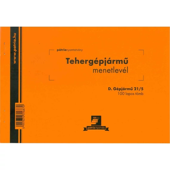 Tehergépjármű menetlevél 100 lapos tömb A/5 fekvő