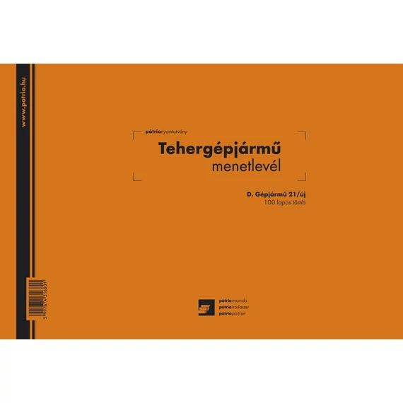 Tehergépjármű menetlevél 100 lapos tömb A/4 fekvő Tehergépjármű menetlevél 100 lapos tömb A/4 fekvő