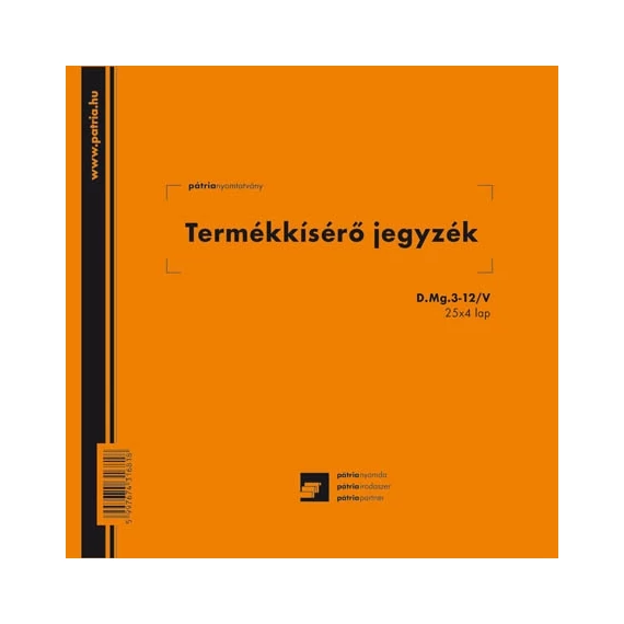 Termékkísérő jegyzék 25x4 lapos tömb