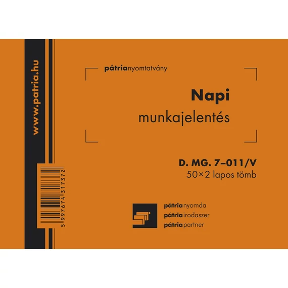 Napi munkajelentés 50x2 lapos tömb A/6 fekvő Napi munkajelentés 50x2 lapos tömb A/6 fekvő