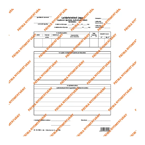 Leltárfelvételi jegy ingatlanok felvétele szabadlap A/4 álló Leltárfelvételi jegy ingatlanok felvétele szabadlap A/4 álló