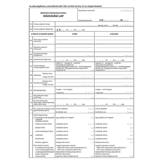 Házassági lap A/4 Házassági lap A/4