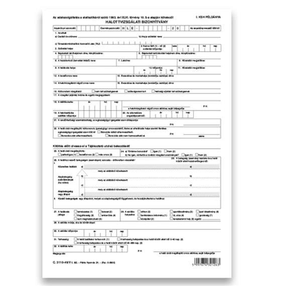 Halottvizsgálati bizonyítvány 6 lapos garnitúra Halottvizsgálati bizonyítvány 6 lapos garnitúra