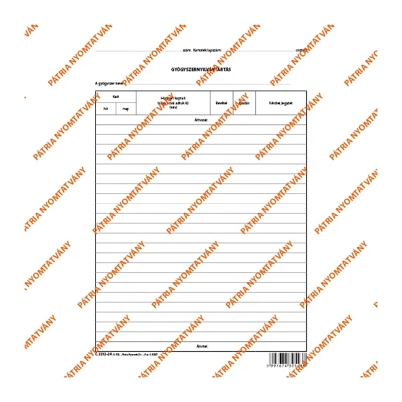Gyógyszernyilvántartás szabadlap A/4 álló