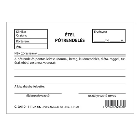Étel pótrendelés 100 lapos tömb 105x70 mm