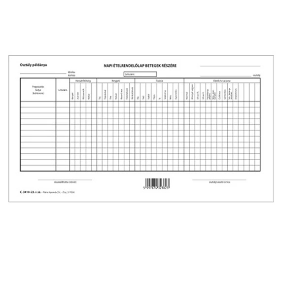 Napi étrend szabadlap 275x145 mm
