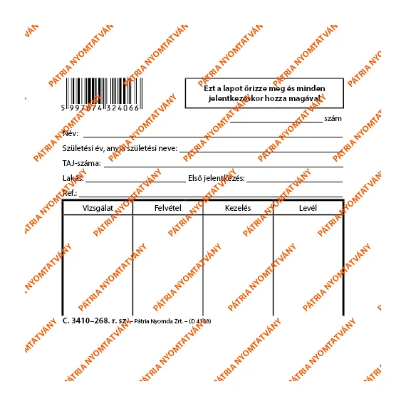 Onkológiai jelentés szabadlap 120x100 mm Onkológiai jelentés szabadlap 120x100 mm
