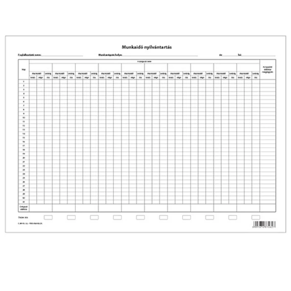 Munkaidő nyilvántartás 420x295 mm Munkaidő nyilvántartás 420x295 mm
