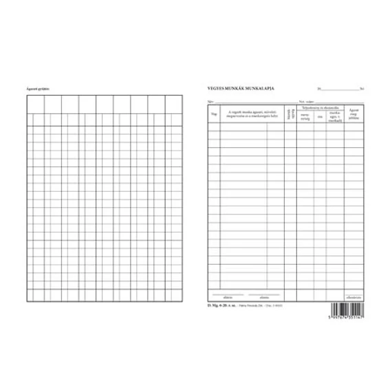 Vegyes munkák munkalapja A/5 álló