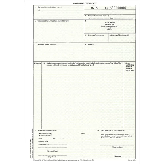 Szállítási bizonyítvány (Török) 2 pld-os