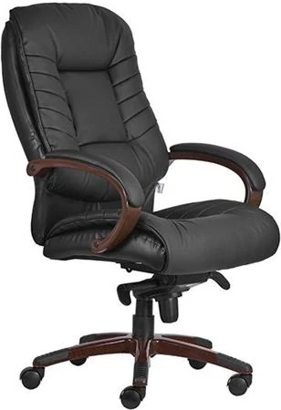 Főnöki szék, valódi bőr kárpitborítás, festett, fa utánzatú műanyag lábkereszt, 