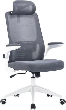 Irodai forgószék, szürke hálós háttámla, szürke szövetborítás, fehér műanyag váz és lábkererszt, 