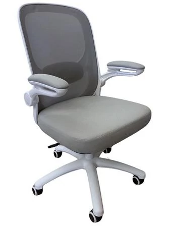 Irodai forgószék, szürke hálós háttámla, szövet ülőlap, fehér műanyag váz és lábkereszt,