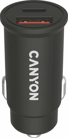 Autós töltő, USB-C/USB-A, QC 3.0 18W, PD 30W, CANYON 