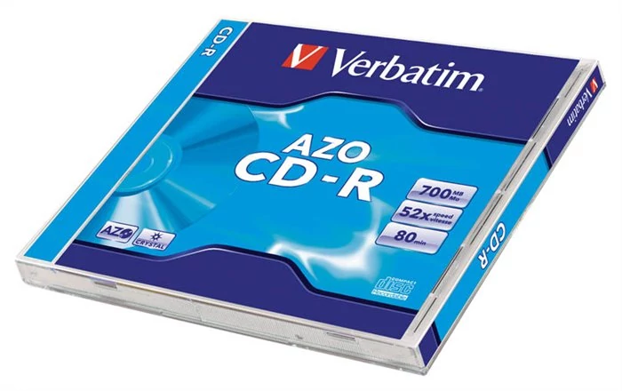 CD-R lemez, Crystal bevonat, AZO, 700MB, 52x, 1 db, normál tok, VERBATIM 