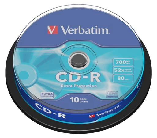 CD-R lemez, 700MB, 52x, 10 db, hengeren, VERBATIM 