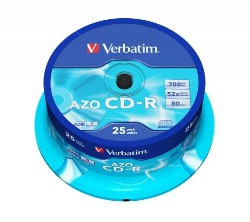 CD-R lemez, Crystal bevonat, AZO, 700MB, 52x, 25 db, hengeren VERBATIM 
