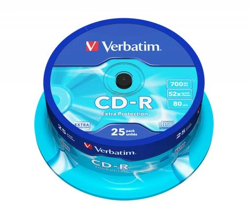 CD-R lemez, 700MB, 52x, 25 db, hengeren, VERBATIM 