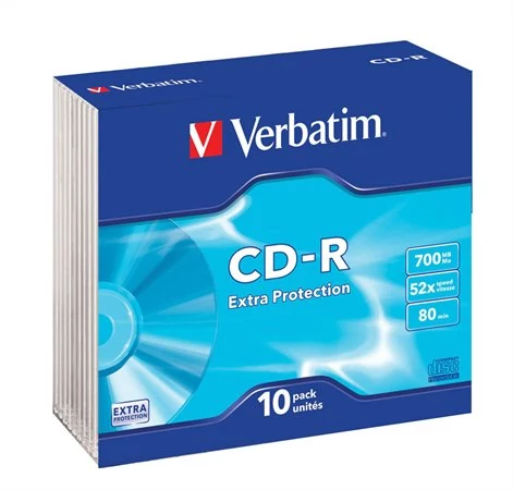 CD-R lemez, 700MB, 52x, 10 db, vékony tok, VERBATIM 