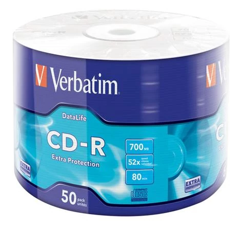 CD-R lemez, 700MB, 52x, 50 db, zsugor csomagolás, VERBATIM 
