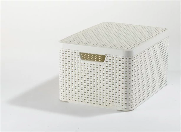 Rattan hatású kosár tetővel, 30l, törtfehér, CURVER 