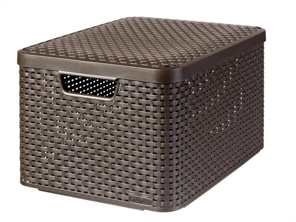 Rattan hatású kosár tetővel, 30l, sötétbarna, CURVER 