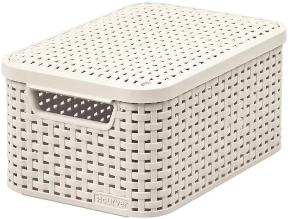 Rattan hatású kosár tetővel, 6l, törtfehér, CURVER 