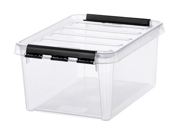 Műanyag tárolódoboz, 8 liter, fekete fogantyúkkal, SMARTSTORE 