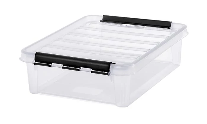 Műanyag tárolódoboz, 8 liter, fekete fogantyúkkal, SMARTSTORE 