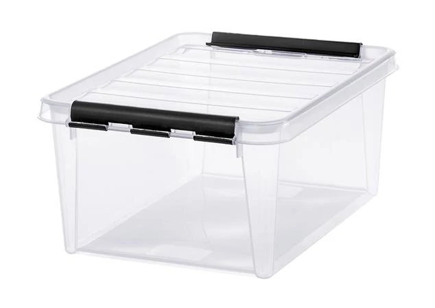 Műanyag tárolódoboz, 14 liter, fekete fogantyúkkal, SMARTSTORE 