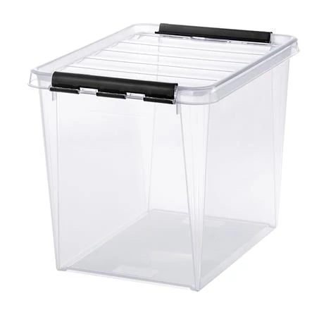 Műanyag tárolódoboz, 25 liter, fekete fogantyúkkal, SMARTSTORE 