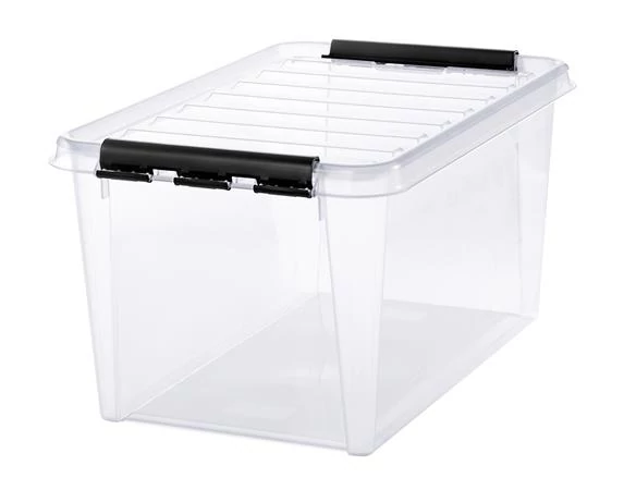 Műanyag tárolódoboz, 47 liter, fekete fogantyúkkal, SMARTSTORE 