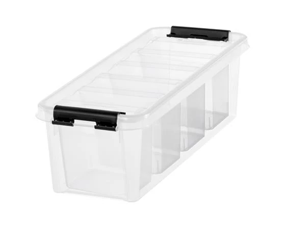 Műanyag tárolódoboz, fekete fogantyúkkal, 4 rekeszes, SMARTSTORE 