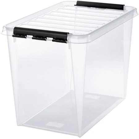 Műanyag tárolódoboz, 61 liter, fekete fogantyúkkal, SMARTSTORE 