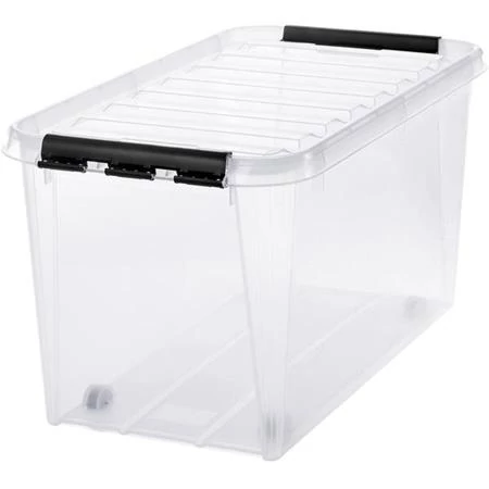 Műanyag tárolódoboz, 70 liter, fekete fogantyúkkal, SMARTSTORE 