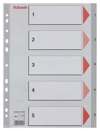 Regiszter, műanyag, A4, 1-5, ESSELTE, szürke