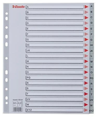 Regiszter, műanyag, A4 Maxi, A-Z, ESSELTE, szürke