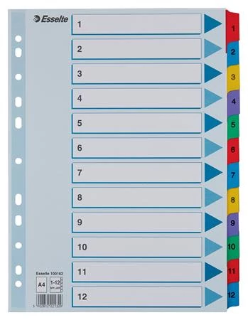 Regiszter, karton, A4, 1-12, ESSELTE 