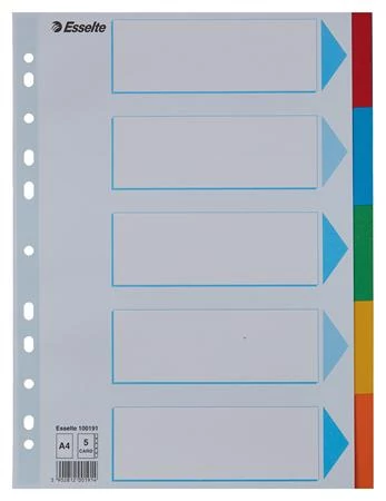 Regiszter, karton, A4, 5 részes, írható előlappal, ESSELTE 
