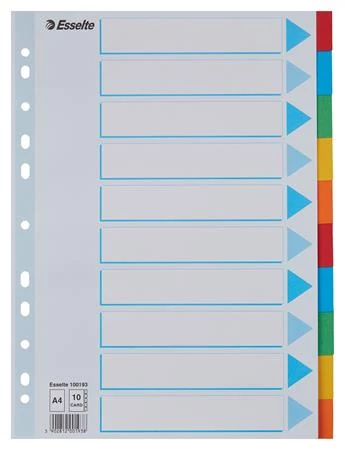 Regiszter, karton, A4, 10 részes, írható előlappal, ESSELTE 