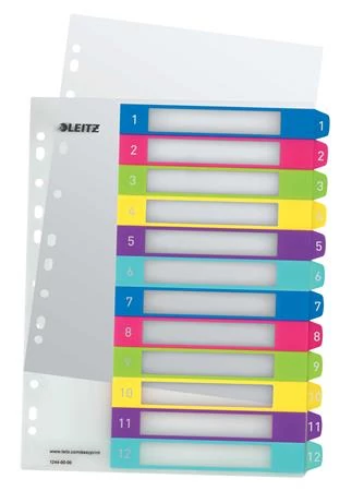 Regiszter, műanyag, A4 Maxi, 1-12, LEITZ 