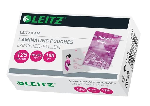 Meleglamináló fólia, 125 mikron, 54x86 mm, fényes, LEITZ 
