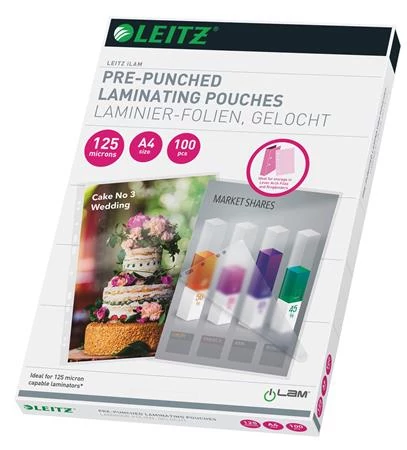 Meleglamináló fólia, 125 mikron, A4, fényes, lefűzhető, LEITZ 
