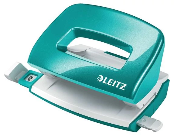 Lyukasztó, kétlyukú, 10 lap, fém, mini, LEITZ 