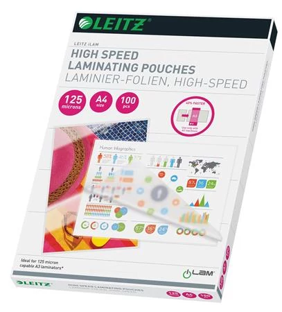 Meleglamináló fólia, 125 mikron, A4, fényes, LEITZ 