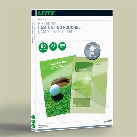 Meleglamináló fólia, 80 mikron, A3, fényes, UDT technológiával, LEITZ 