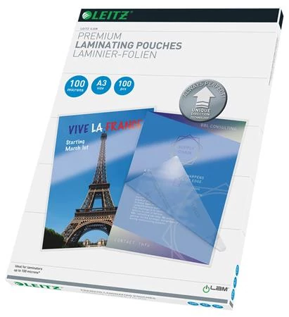 Meleglamináló fólia, 100 mikron, A3, fényes, UDT technológiával, LEITZ 