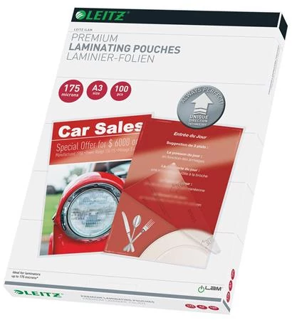 Meleglamináló fólia, 175 mikron, A3, fényes, UDT technológiával, LEITZ 